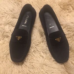 PRADA black suede driving loafers